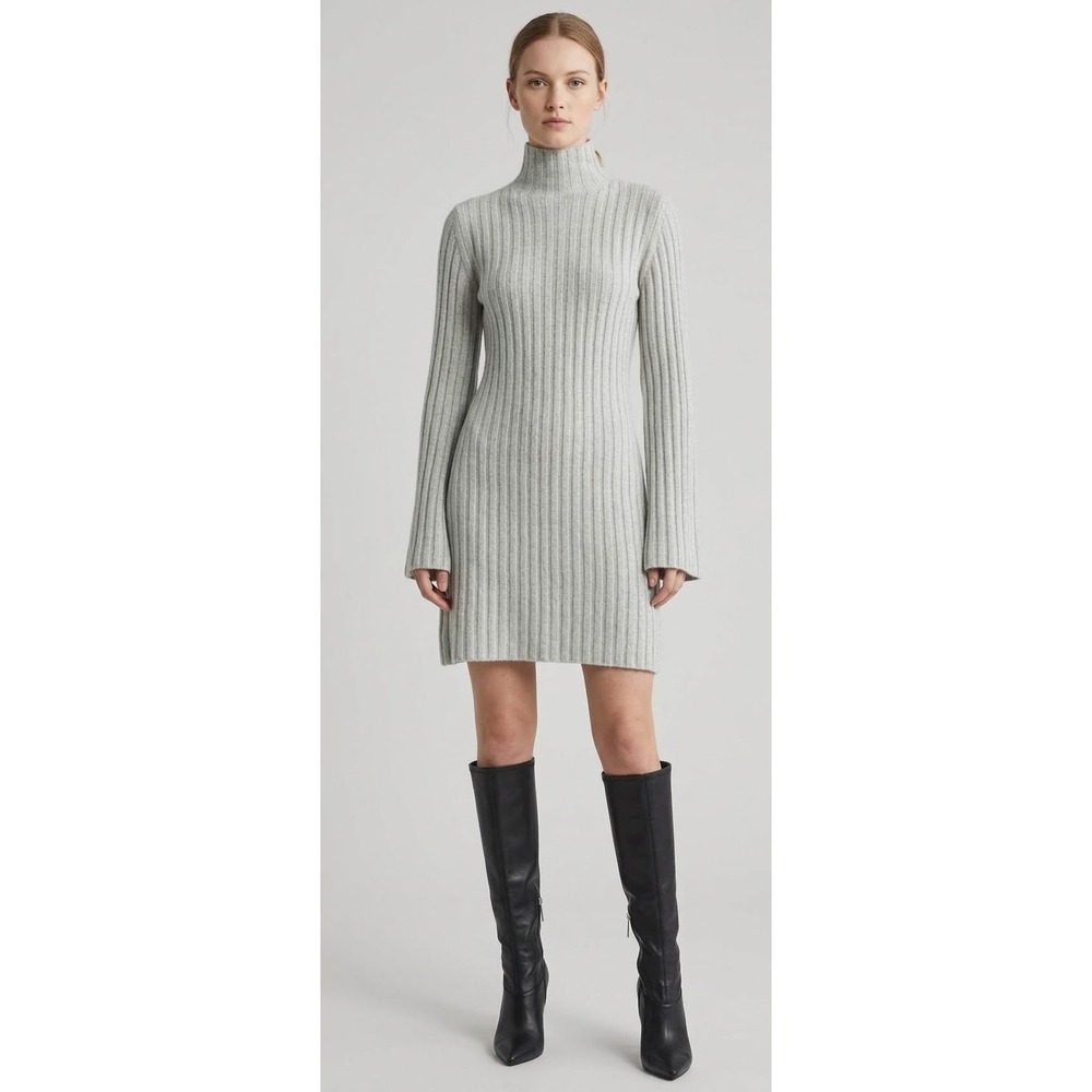 French Connection Gray Ribbed Turtleneck Long Sleeve Mini Sweater Dress XS NEW